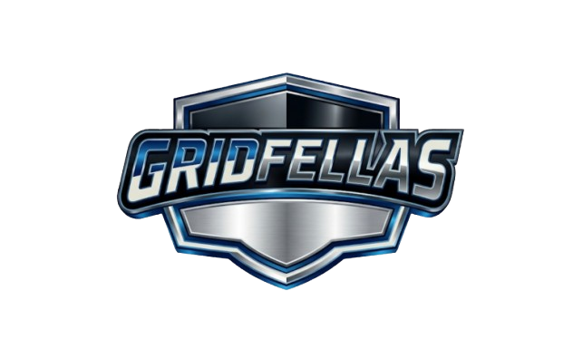 Blue and silver Gridfellas shield badge
