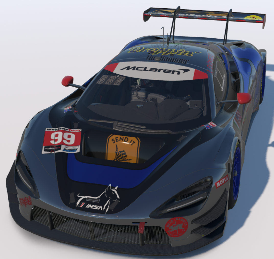 Front view of the blue Gridfellas number 99 GT3 race car