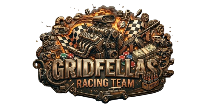 Ornate Gridfellas Racing Team emblem built around a detailed engine