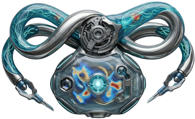 Blue cosmic mechanical infinity-shaped Full Send medallion