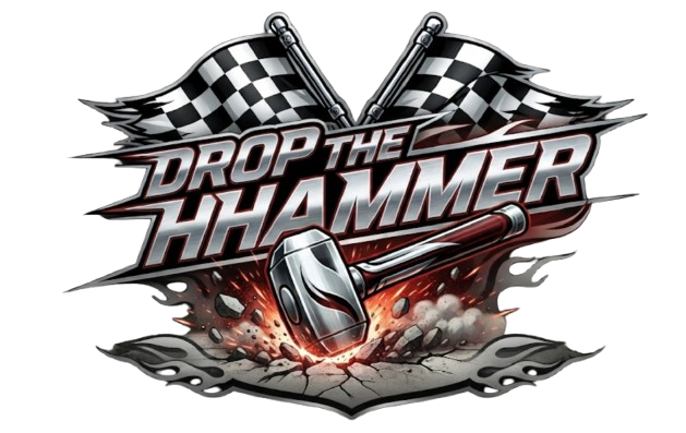 Drop the Hammer racing badge with checkered flags