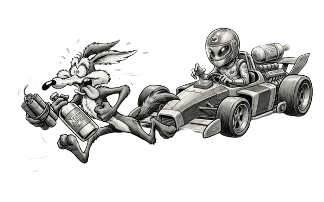 Alternate black-and-white cartoon alien racers